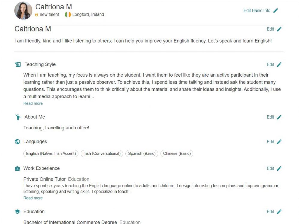 Cambly Profile Example