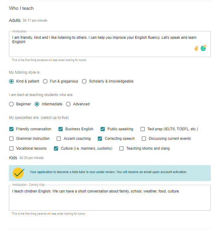 Cambly Tutor Profile