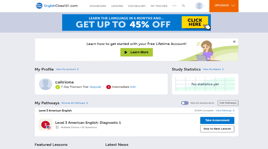 Dashboard of English Class 101