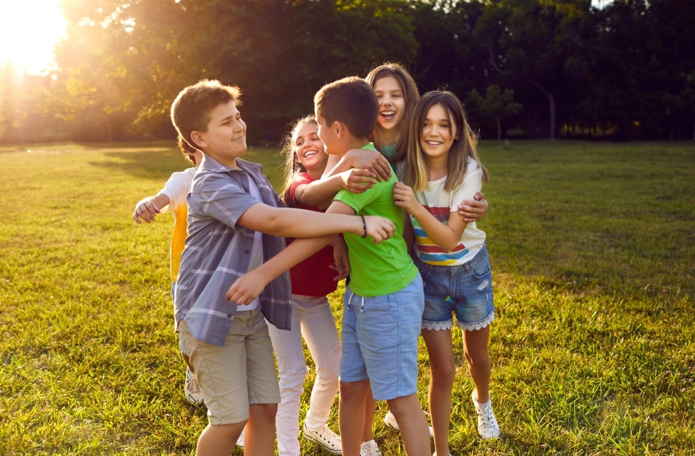 group of kids hugging