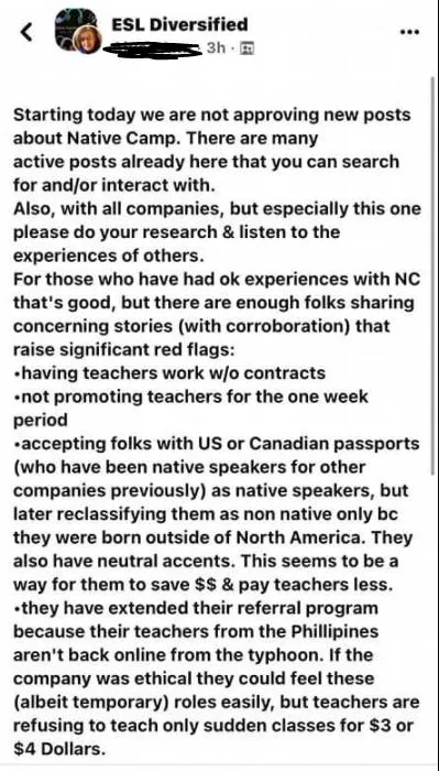 Native Camp Native English Teachers Complaint