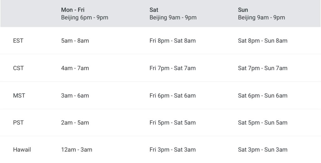 Vipkid Schedule