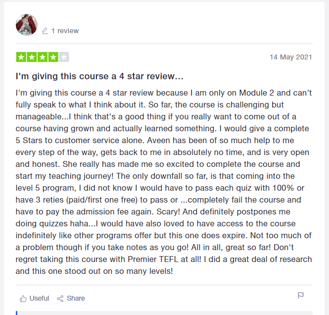 Premier TEFL 4 Star Review