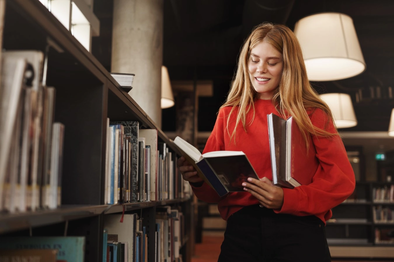 reading book in library