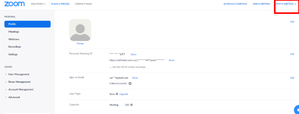 Where to find Host a Meeting Button